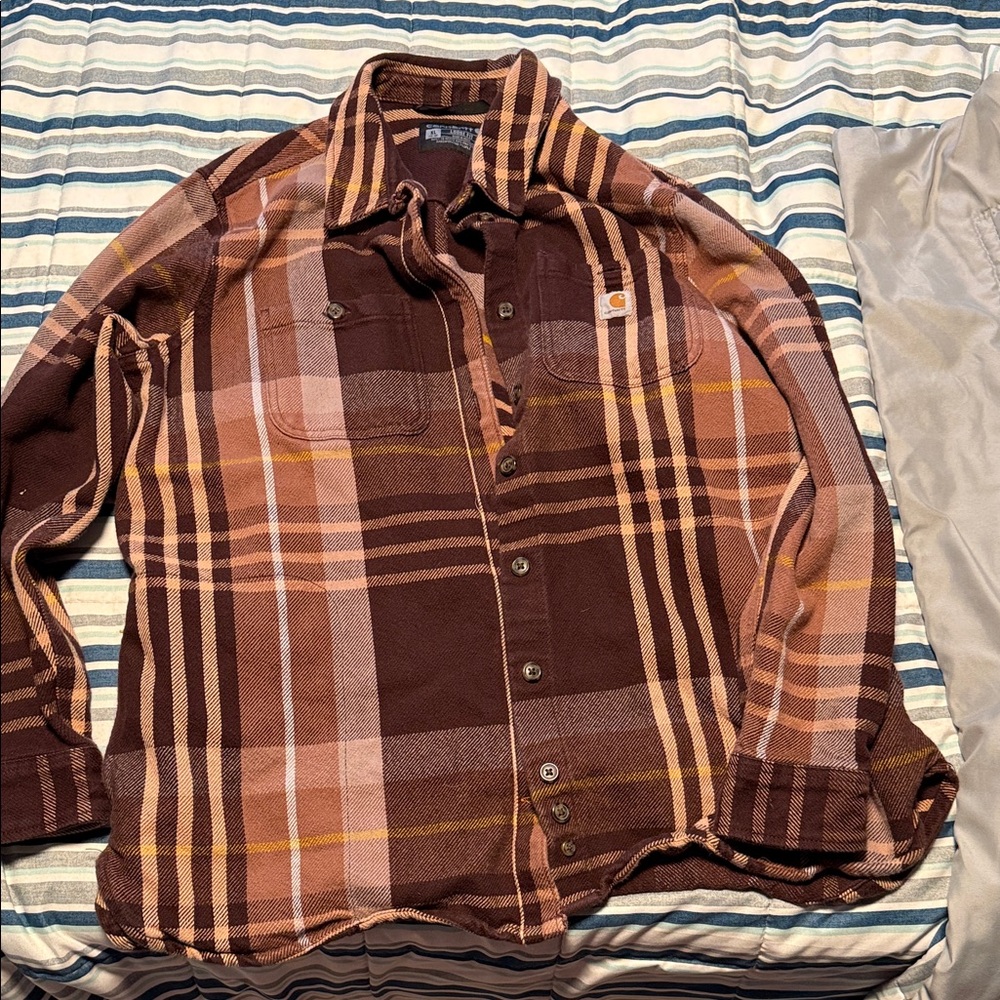 Carhartt Brown and Orange Plaid Shirt